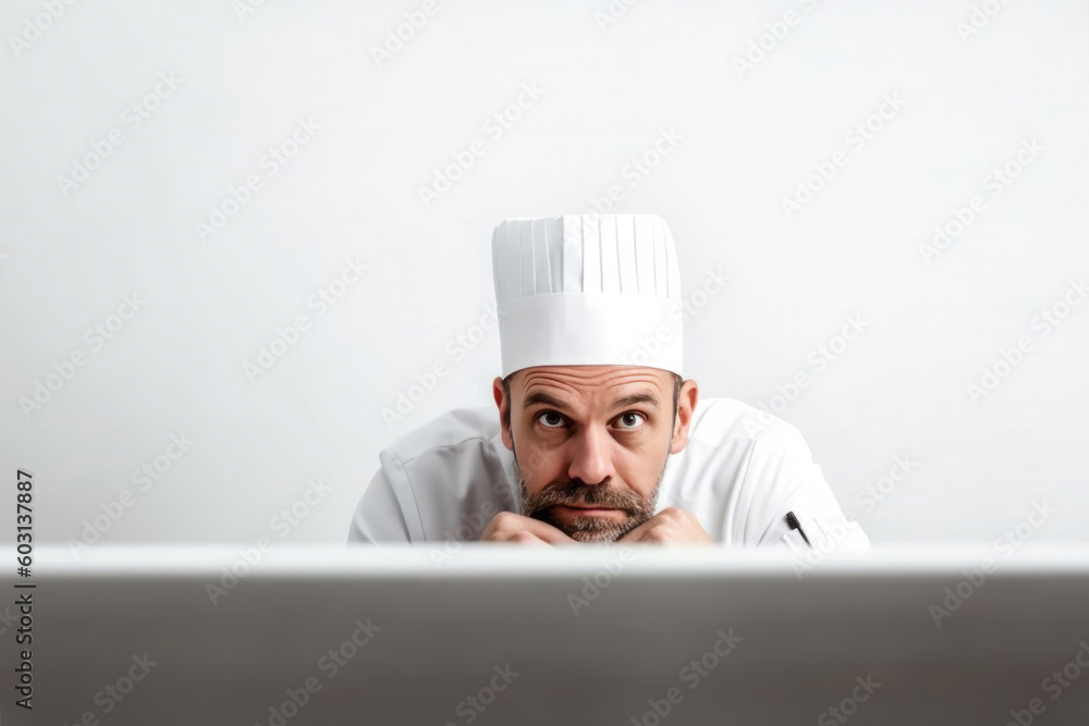 A chef on white background with copy space. Generative AI A chef on white background with copy space. Generative AI