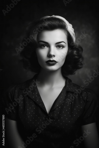 Black and White Portrait of a woman from the 50s. Generative AI