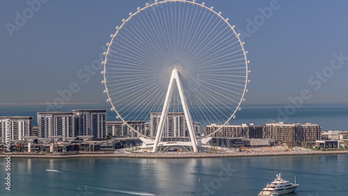 Canvas Print Bluewaters island with modern architecture and ferris wheel aerial timelapse