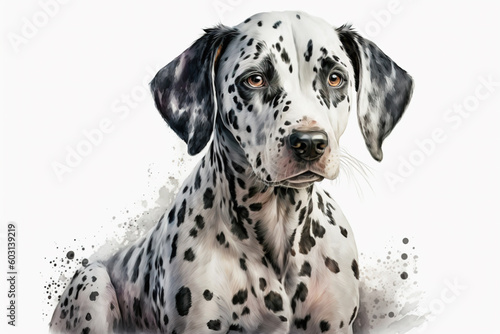 Generative AI. Portrait of Dalmatian dog. The Dalmatian is a breed of medium sized dog. © britaseifert