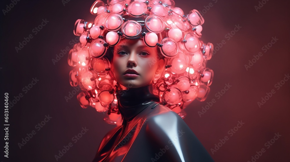 © Kaleidopix - fashion model Woman wearing led lights futuristic helmet. Generative Ai image © Kaleidopix - fashion model Woman wearing led lights futuristic helmet. Generative Ai image