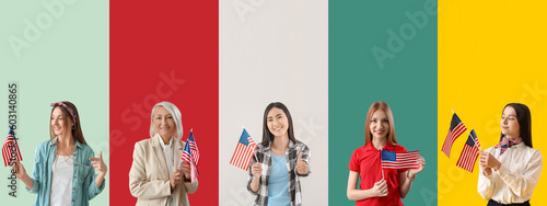 Many women with USA flags o...