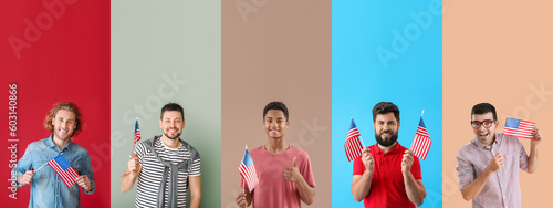 Many men with USA flags on ...