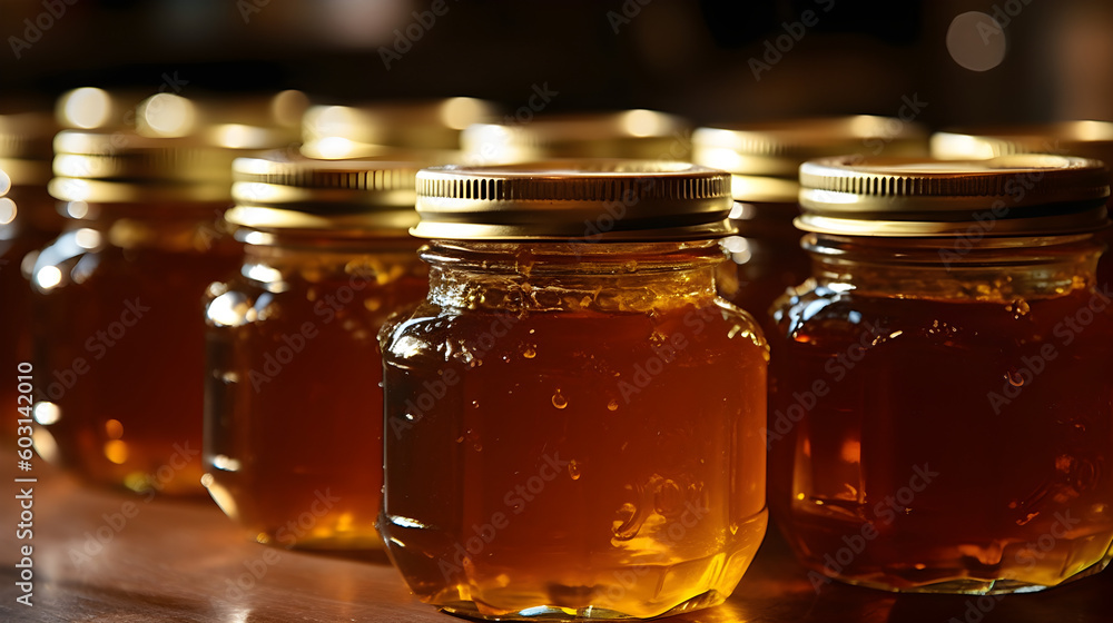 jar of honey and glass jar of honey and glass