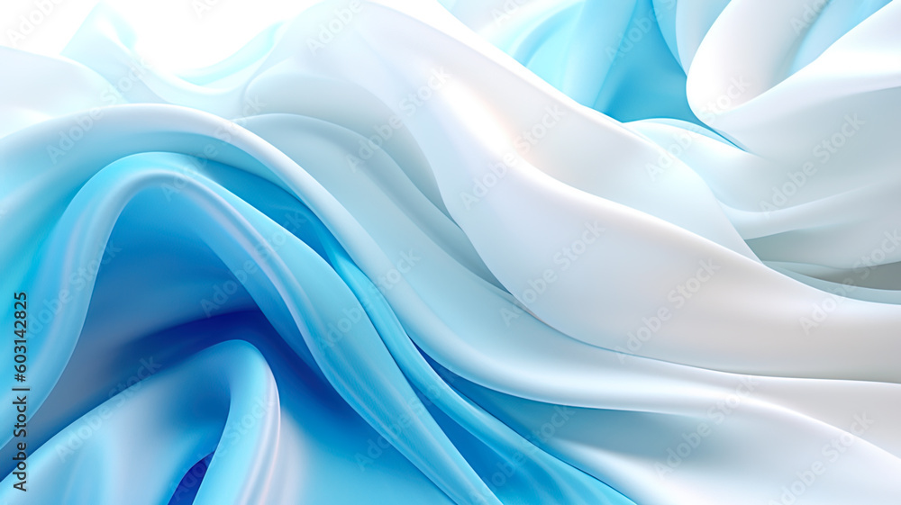 White and light blue silk texture background, luxury fabric pattern, generative AI. White and light blue silk texture background, luxury fabric pattern, generative AI.