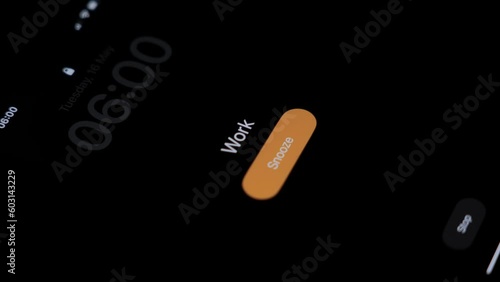 Wallpaper Mural In the dark room of the bedroom, the alarm clock on the phone goes off at 6 o'clock in the morning with the inscription Work. The inscription work on the alarm clock. High quality 4k footage Torontodigital.ca