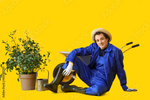 Male gardener with secateur...