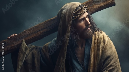 Fotografiet Jesus carrying his cross image. Generative AI