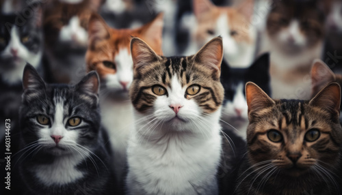 Several cats looking at us. Generative AI. © Iaroslava