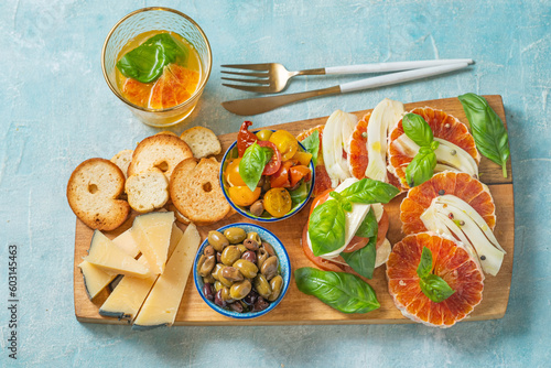A Cheese and fruit platter 