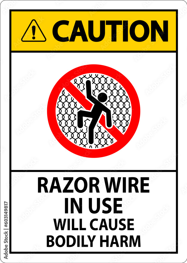 Caution Sign Razor Wire In Use Will Cause Bodily Harm Caution Sign Razor Wire In Use Will Cause Bodily Harm