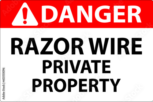 Danger Sign Razor Wire, Private Property Sign