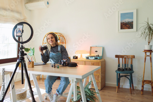 A woman in a home workspace photo