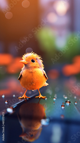 Close up for a bird in the rain