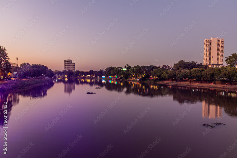 Evening view of Ping river in Chiang Mai, Thailand