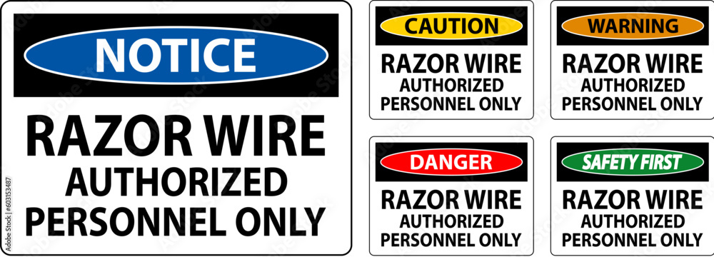 Danger Sign Razor Wire, Authorized Personnel Only