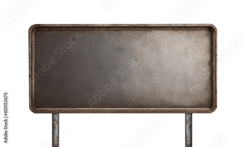 Blank old industrial metal sign post on white background
