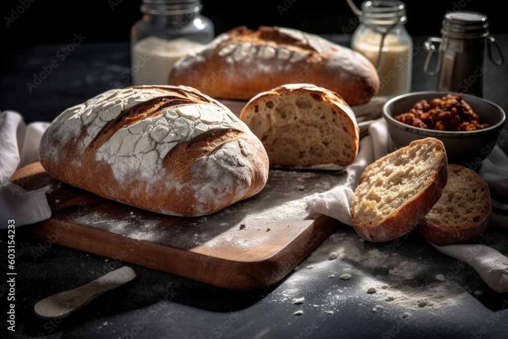 loaves of artisan sourdough bread, generative ai