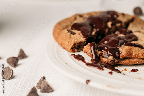 Chocolate cookie smeared with chocolate 