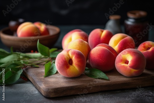 peaches on table, generative ai