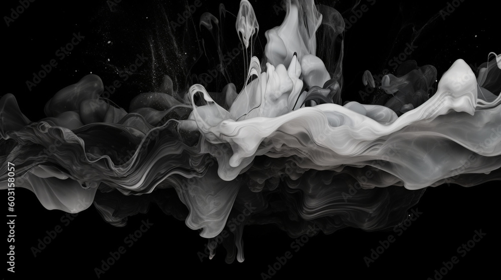 Fototapeta premium Abstract background, Acrylic white colors and ink in black water. Ink blot. Image generated by AI.