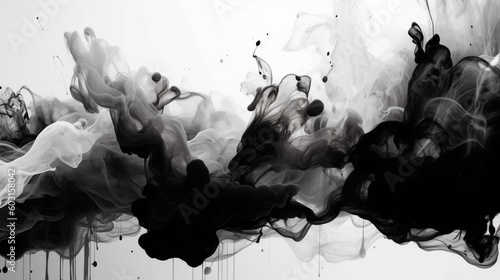 Abstract background, Acrylic white colors and ink in black water. Ink blot. Image generated by AI.