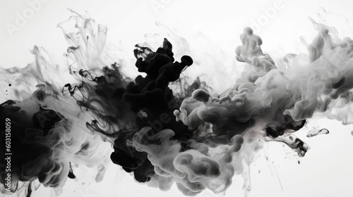Abstract background  Acrylic white colors and ink in black water. Ink blot. Image generated by AI.