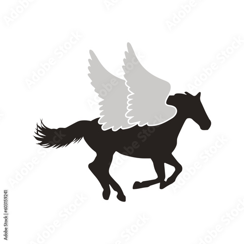 Horse running icon vector illustration flying horse with wings white and dark brown color.