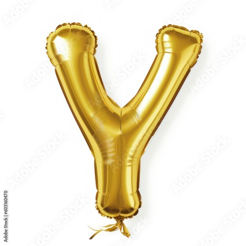 Shiny Golden Alphabet Letter Balloon Isolated on White Background. Letter Y Ballon. Generative AI illustration.