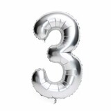 Shiny Silver Number Shaped Balloon Isolated on White Background. Number 3 Three. Generative AI illustration.