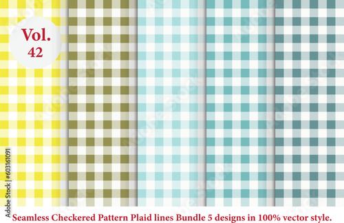 Plaid lines Pattern checkered Bundle 5 Designs Vol.42,vector Tartan seamless