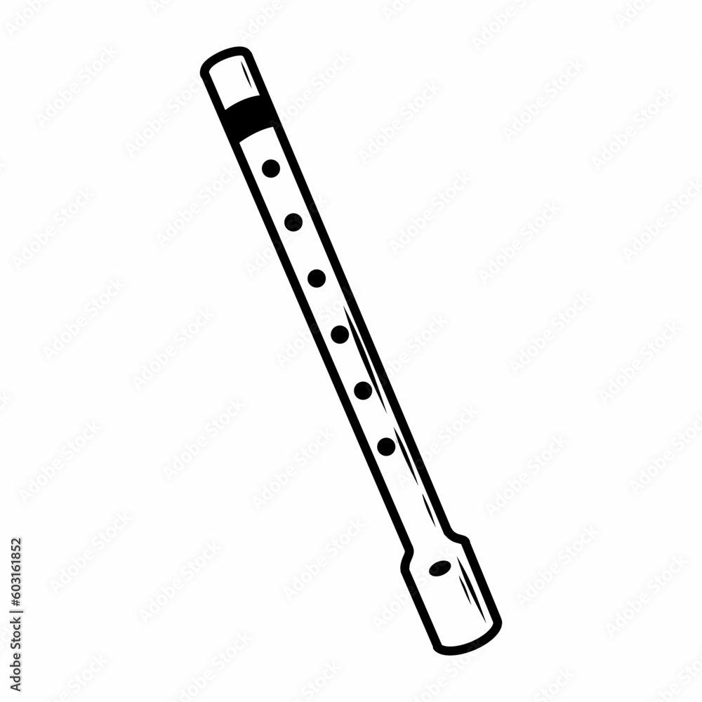Flute on white background. Musical instrument in doodle style. Contour illustration. Flute on white background. Musical instrument in doodle style. Contour illustration.