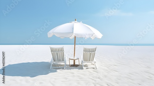 Beautiful beach scene. White sand  chairs and umbrella  travel tourism wide panorama background concept. tranquil beach landscape. copy space