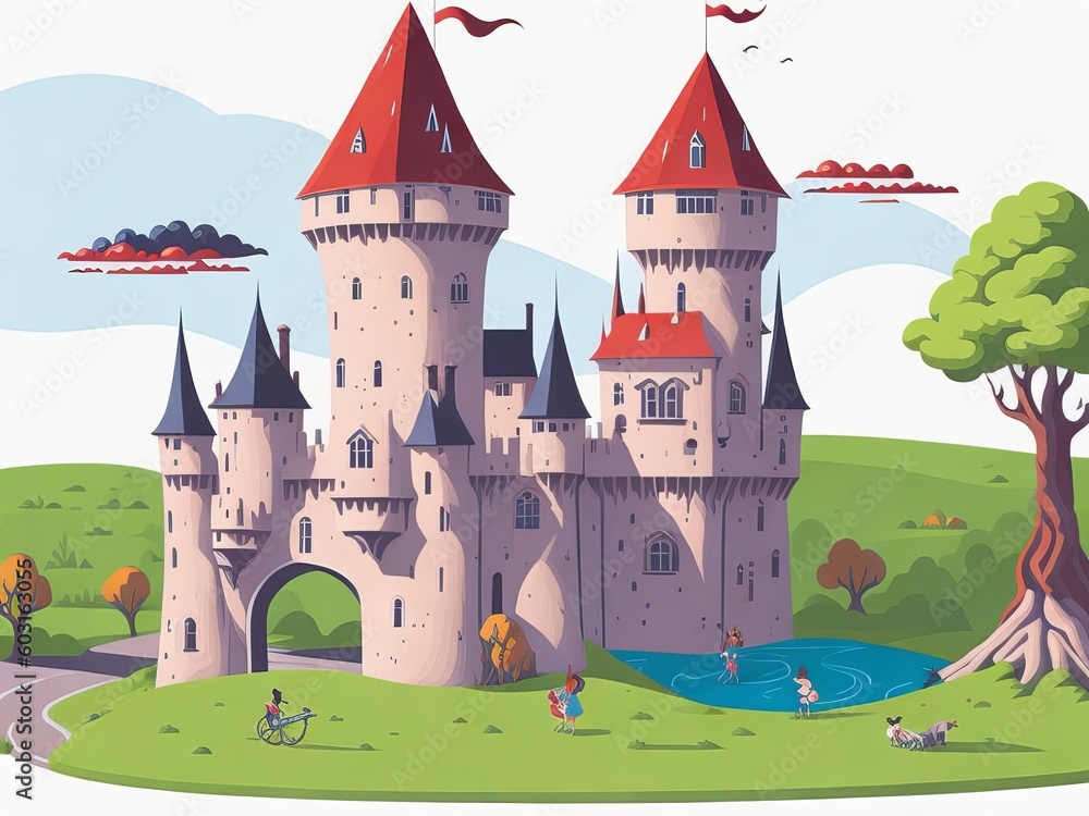 Illustration fairy tale castle building. Generative AI