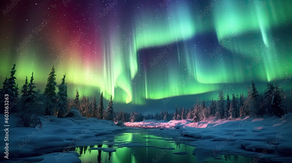 Obraz premium Northern Lights dancing during night 