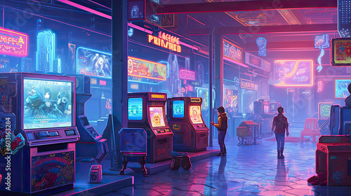retro arcade filled with vintage arcade cabinets