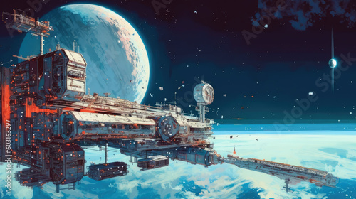 Wallpaper Mural retro-inspired space station orbiting a distant planet Torontodigital.ca