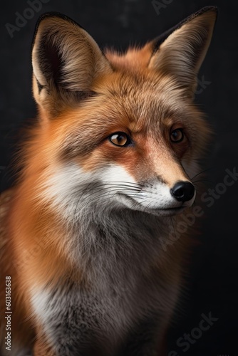 Crafty Red Fox with Fluffy Fur Poses for a Beautiful Portrait on Isolated Gray Background - Captured in Studio, Generative AI