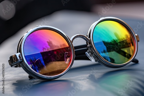 Gay Pride Style: Rainbow Coloured Sunglasses for a Fun Day Out. Generative AI © AIGen