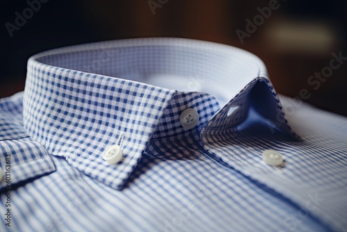 New Style for the Successful Man: Classic White and Blue Dress Shirt Collar, Generative AI