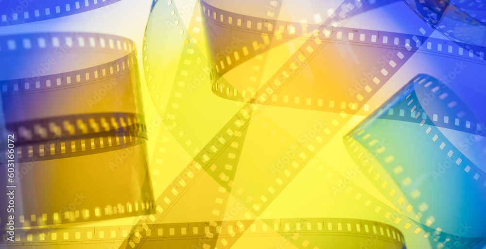 multicolored abstract background with film strip.film festival filmmaking movie announcement concept