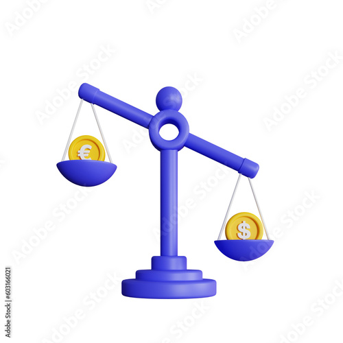 3d illustration of scale money usd down