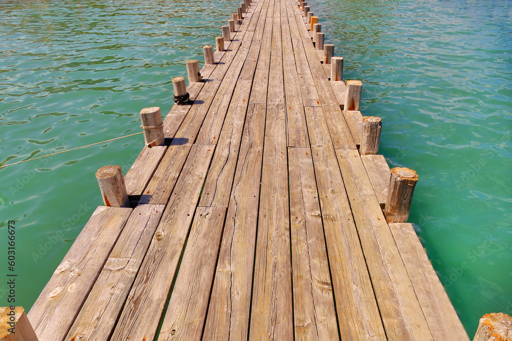 panoramic seascape view with deserted rustic wooden pier panoramic seascape view with deserted rustic wooden pier