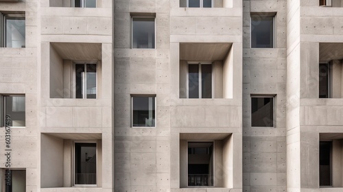 Concrete facade of grey building apartment exterior at day using generative AI
