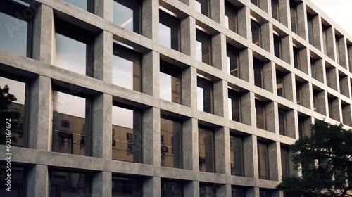 Concrete architectural facade of grey building exterior at day using generative AI
