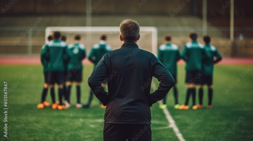 Fototapeta premium coach training a sports team generative ai