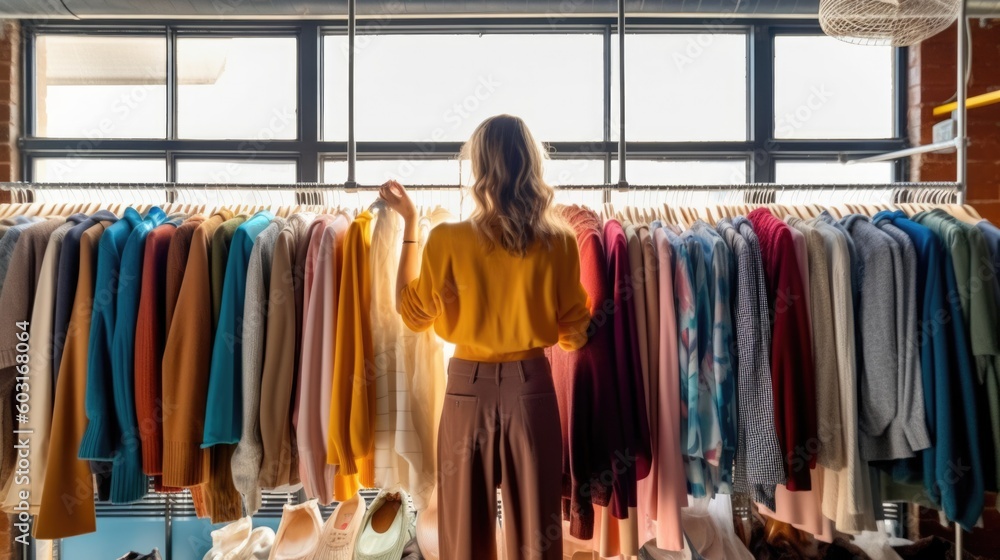 Fototapeta premium fashion stylist selecting outfits for a photoshoot generative ai