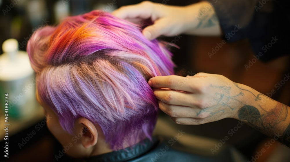 Fototapeta premium hairstylist coloring a client's hair. generative ai