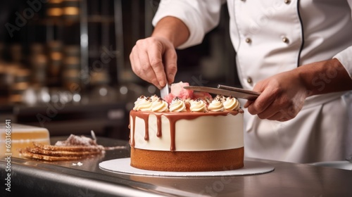pastry chef decorating a cake generative ai photo