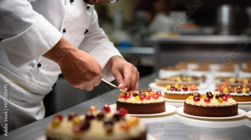 pastry chef decorating a cake generative ai photo